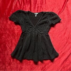 2000s Knit Goth Fairy Babydoll Elegant Black Lace Whimsigoth Crotchet Style Top